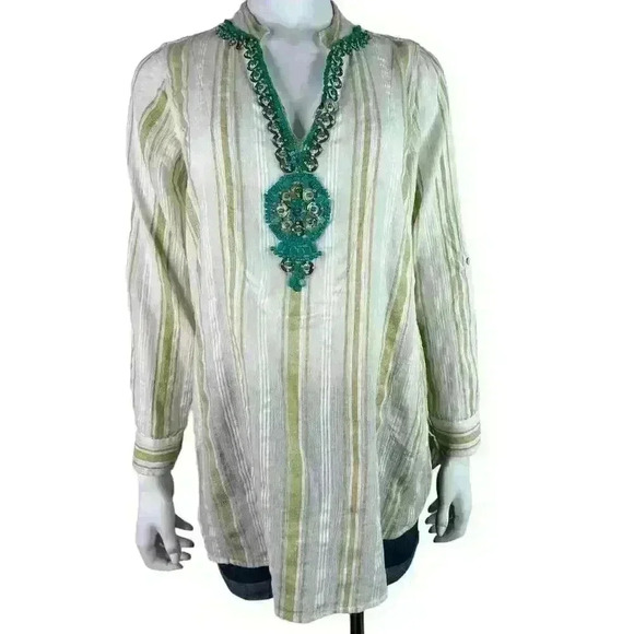 Soft Surroundings Elisha Turquoise Beaded Tunic Top Size Medium - Picture 12 of 12